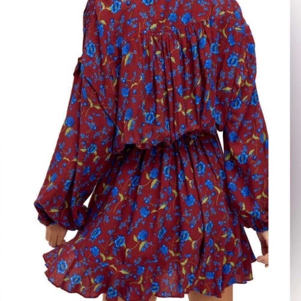 Free People Floral Button-Front Burgundy Mini Dress - Picture 2 of 11
